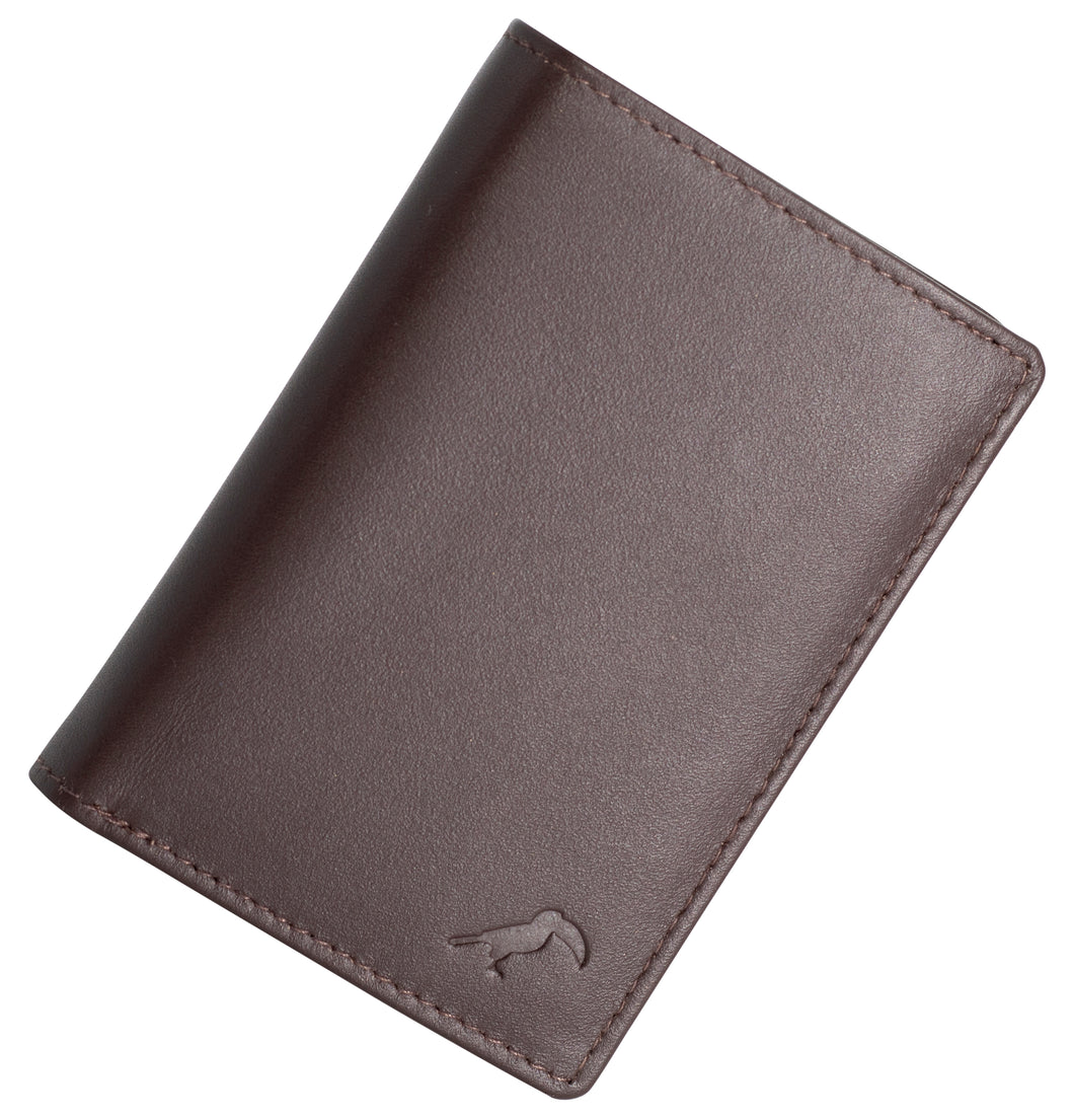 Tista - porte-cartes, mini-portefeuille avec porte-monnaie en cuir véritable lisse marron classique - blocage RFID, Homme - Femme