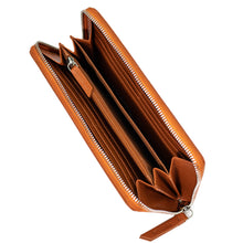 Charger l&#39;image dans la galerie, Compagnon/Portefeuille long zippé avec porte-monnaie en cuir véritable de vachette - cognac - blocage RFID - Femme
