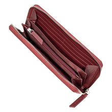 Charger l&#39;image dans la galerie, Compagnon/Portefeuille long zippé avec porte-monnaie en cuir véritable de vachette - rouge - blocage RFID - Femme
