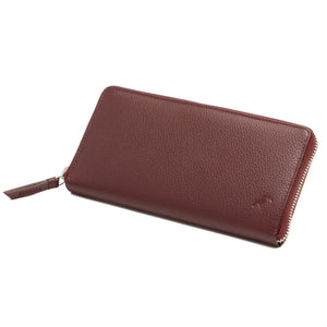 Compagnon/Portefeuille long zippé avec porte-monnaie en cuir véritable de vachette - rouge - blocage RFID - Femme
