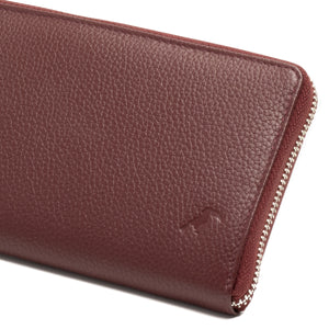 Compagnon/Portefeuille long zippé avec porte-monnaie en cuir véritable de vachette - rouge - blocage RFID - Femme