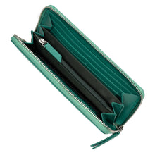 Charger l&#39;image dans la galerie, Compagnon/Portefeuille long zippé avec porte-monnaie en cuir véritable de vachette – vert/vert-bleu - blocage RFID - Femme
