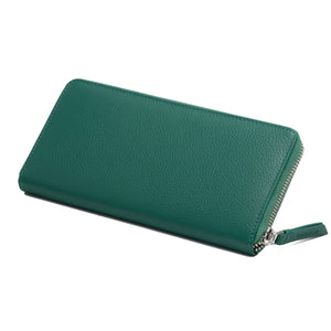 Compagnon/Portefeuille long zippé avec porte-monnaie en cuir véritable de vachette – vert/vert-bleu - blocage RFID - Femme