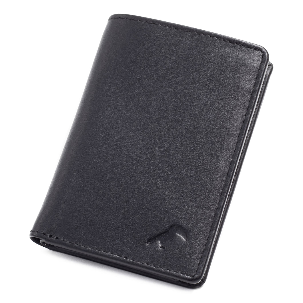 Porte-cartes - mini-portefeuille classique - noir - en cuir véritable lisse - blocage RFID, Homme - Femme