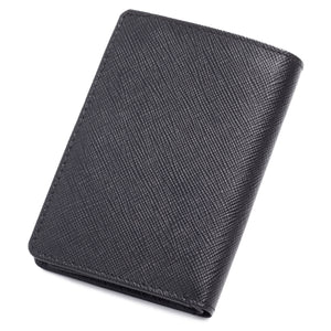 Porte-cartes - mini-portefeuille - noir - en cuir véritable avec effet Saffiano - luxe - blocage RFID, Homme - Femme